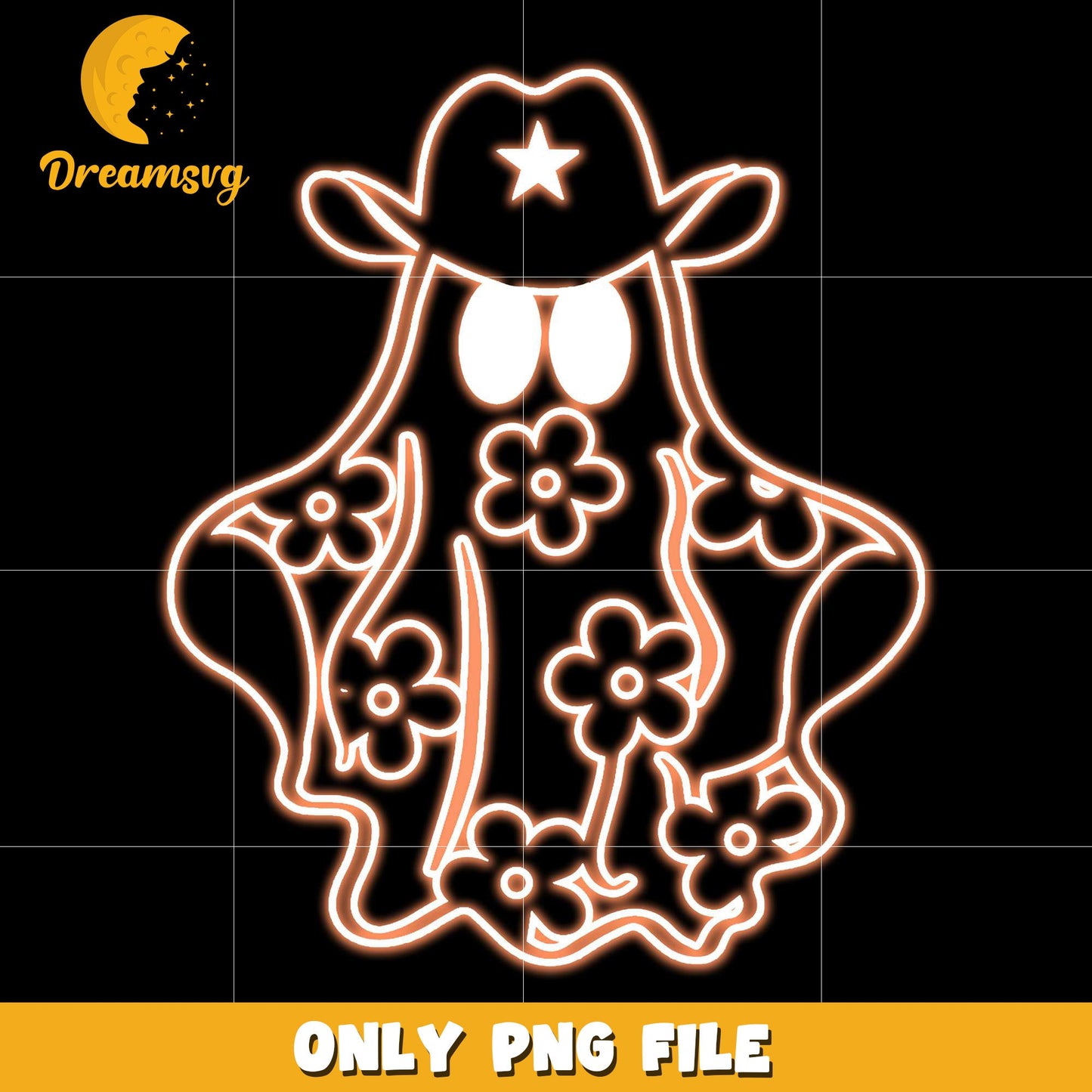 Cowboy ghosts neon png, spooky season png, halloween pumpkin png