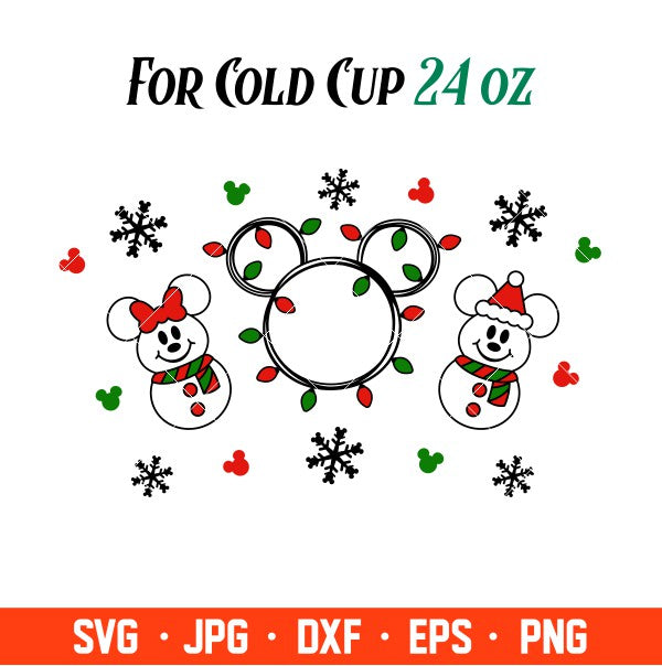 Cute Christmas Mickey &amp; Minnie Snowman Full Wrap Svg, Starbucks Svg, Coffee Ring Svg, Cold Cup Svg, Cricut, Silhouette Vector Cut File