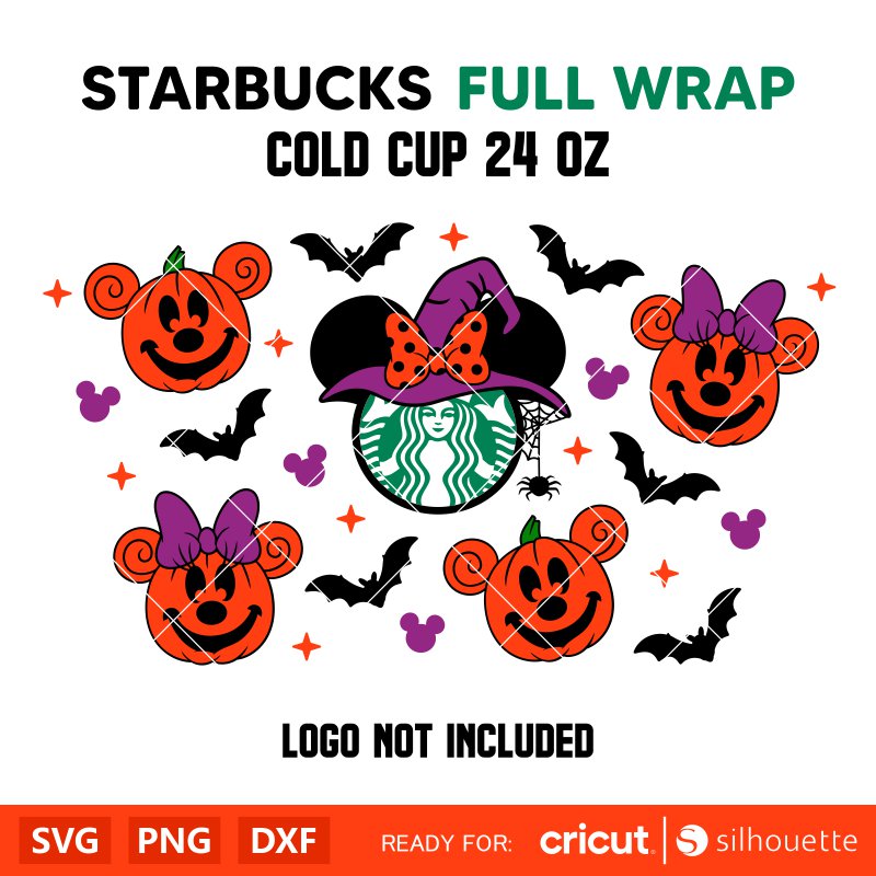 Cute Witch Minnie Mouse Starbucks Full Wrap Svg, Halloween Svg, Spooky Season Svg, Disney Svg, Cricut, Silhouette Vector Cut File