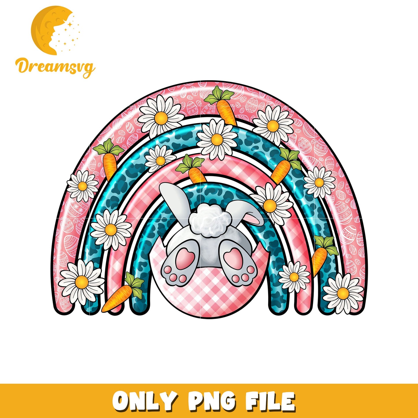 Cute Bunny Rainbow Design PNG for Spring Decor