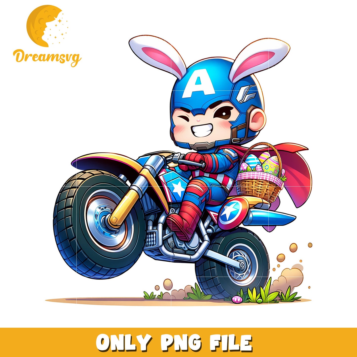 Cute Bunny Superhero Riding Motorcycle PNG Image Download