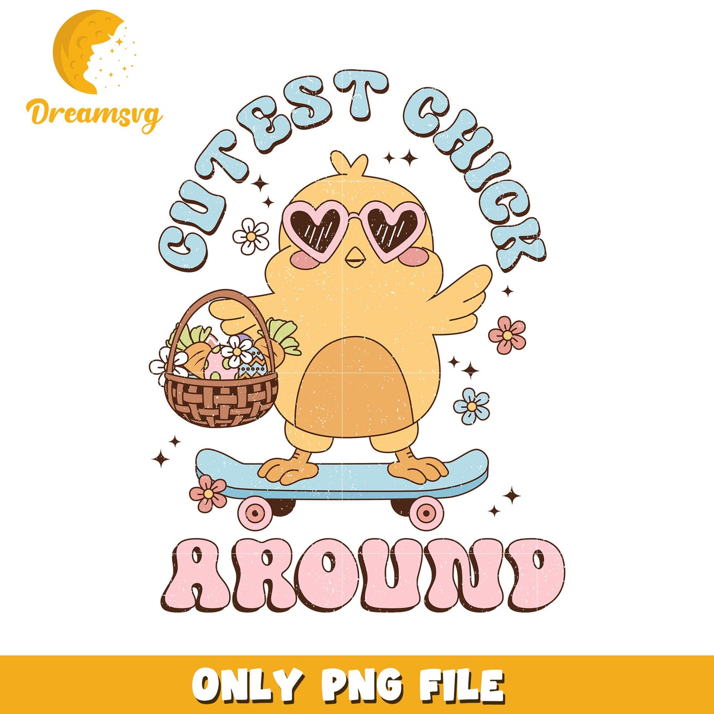 Cute Chick Easter PNG Retro Skateboarding Chicken