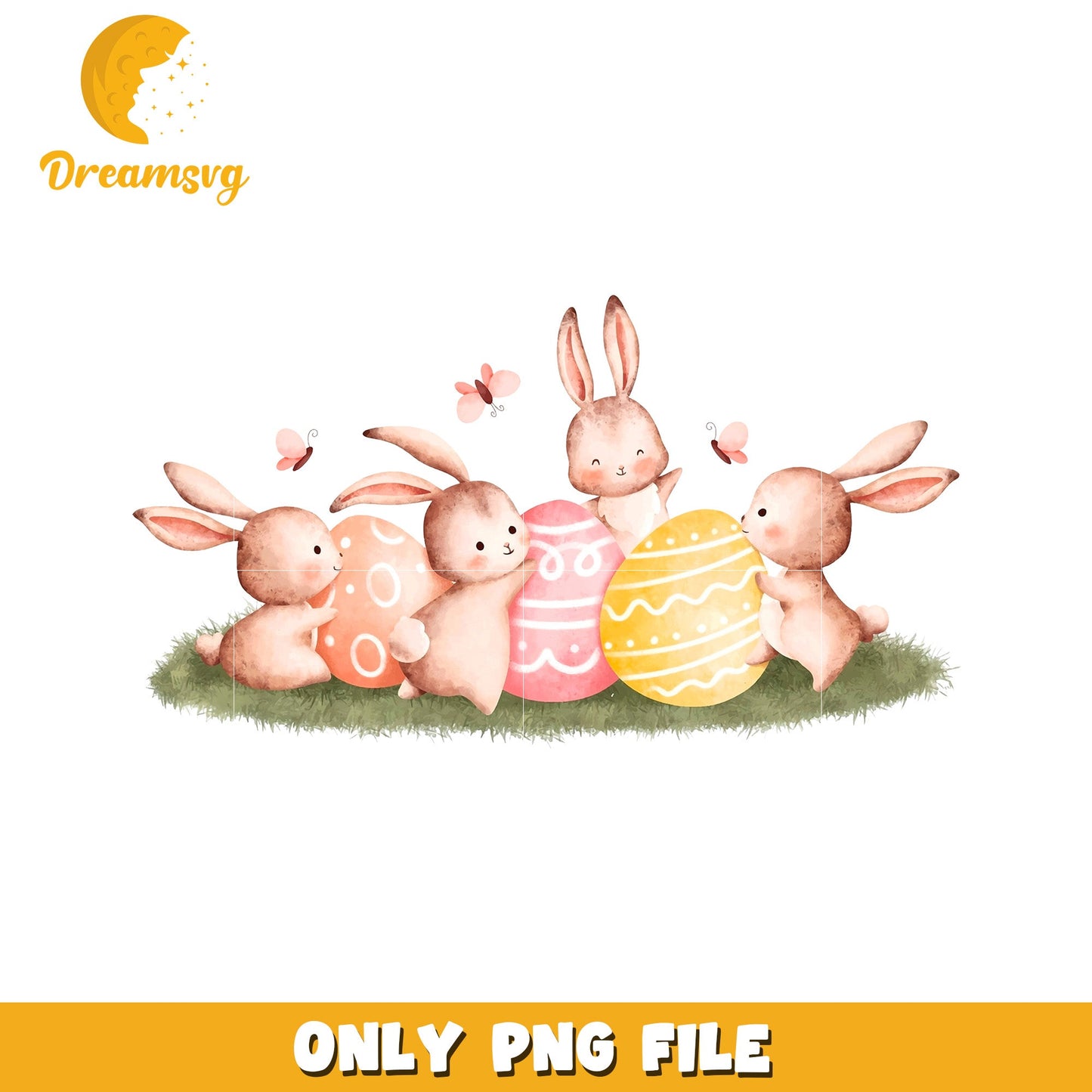Cute Easter Bunnies with Eggs PNG