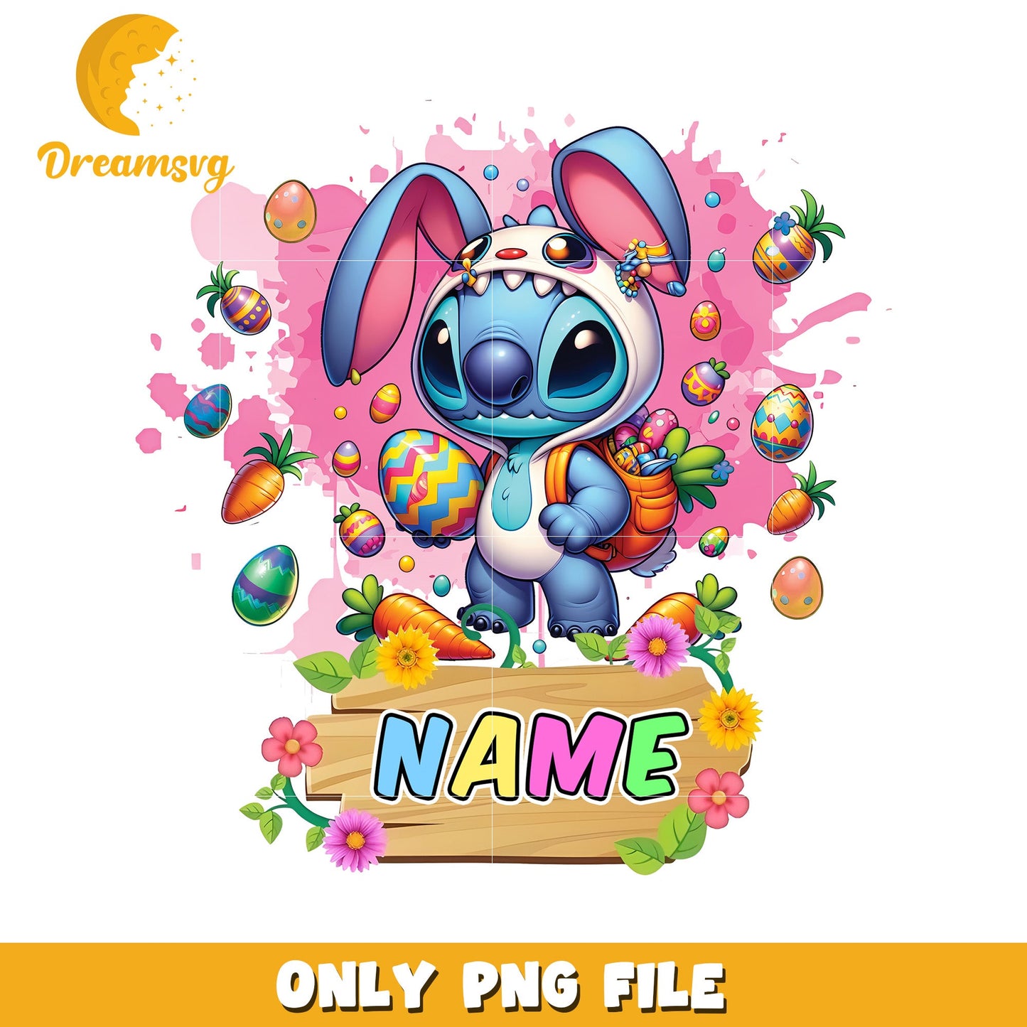Cute Easter Bunny Character PNG with Colorful Eggs Design