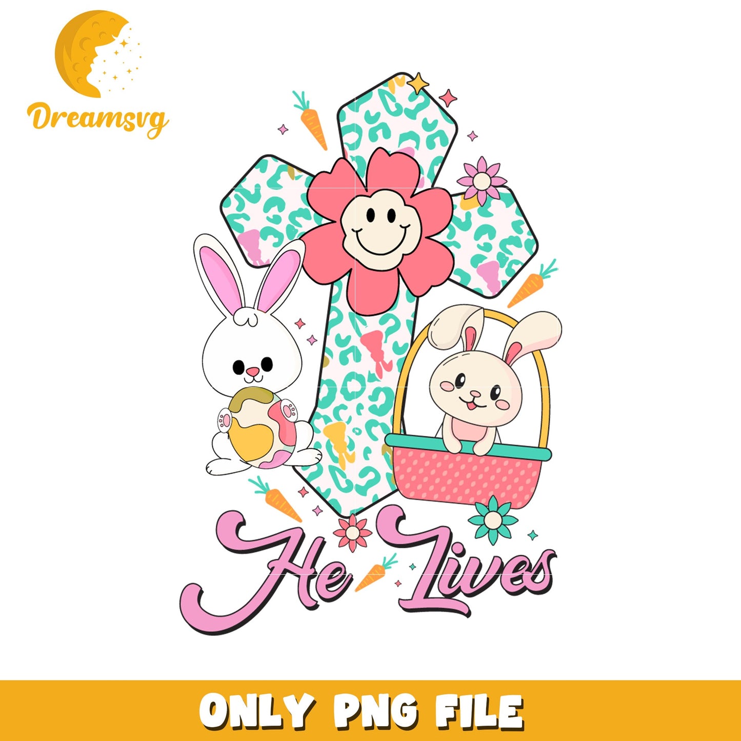 Cute Easter Design with Cross and Bunnies PNG File