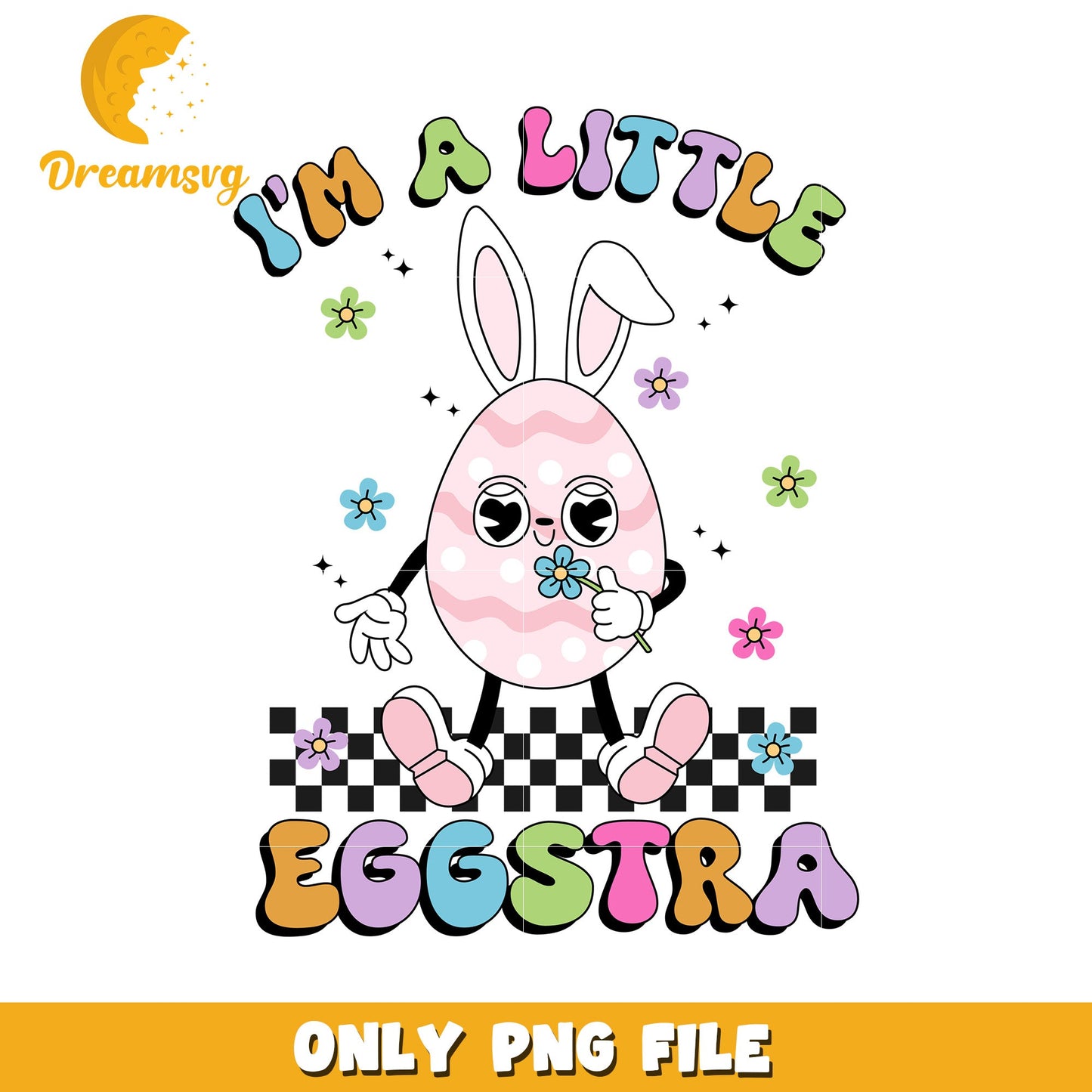 Cute Easter Egg Character with Flowers PNG Design File