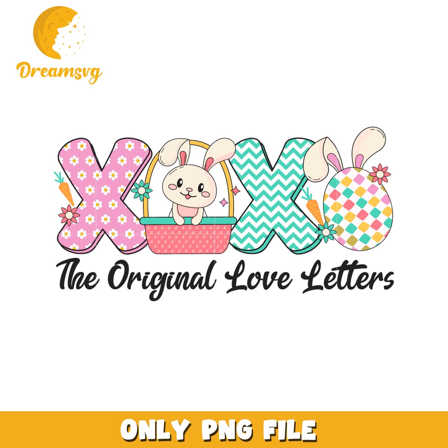 Cute Easter Love Letters Design with XOXO and Bunny PNG