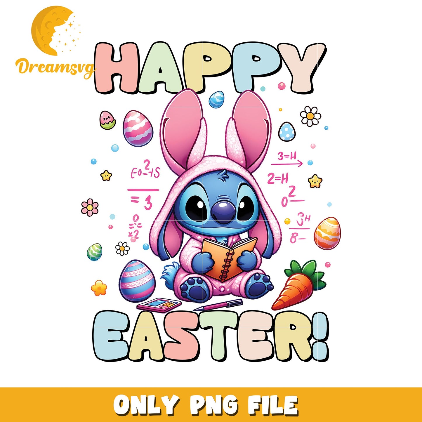 Cute Easter PNG with Animal Character and Colorful Eggs