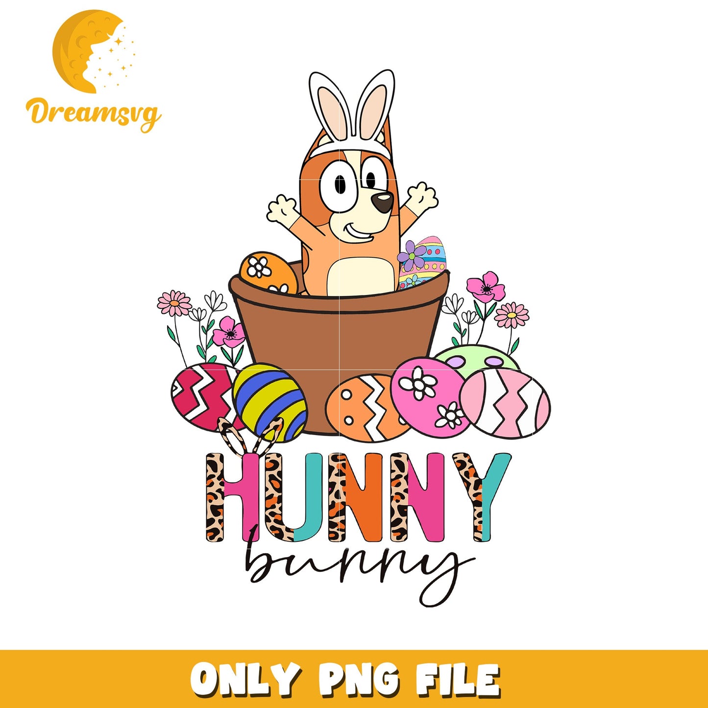 Cute Hunny Bunny with Easter Eggs and Flowers PNG Art
