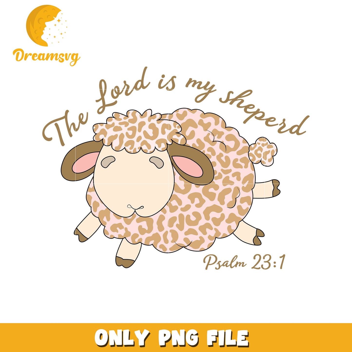 Cute Sheep Design with Psalm 23 One Inspirational Quote PNG
