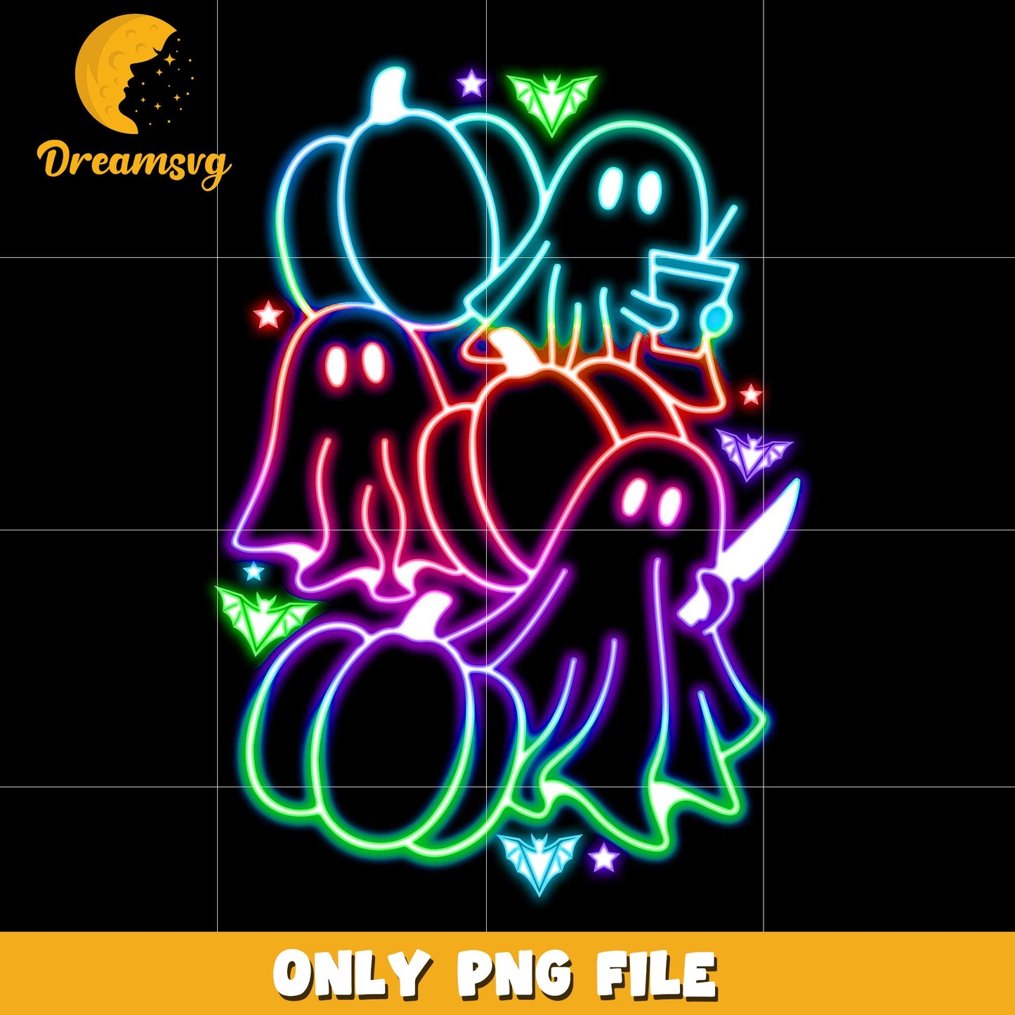 Cute ghost and pumpkin neon png, spooky autumn png, trick or treat png