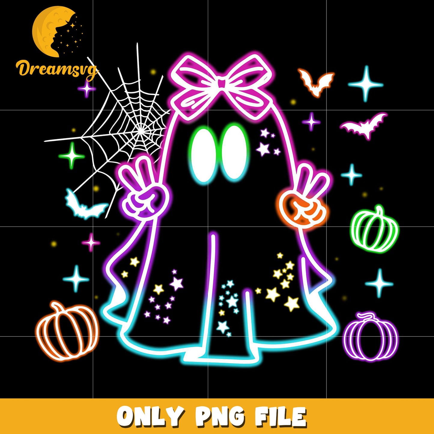 Cute ghoul neon png, spooky autumn png, trick or treat png
