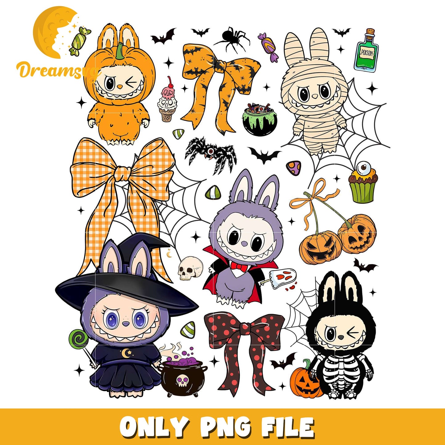 Cute halloween pumpkin labubu png, halloween cartoons png, halloween movies png