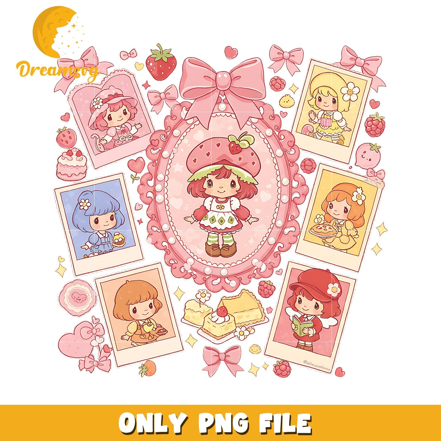 Cute picture frame png, shortcake art png, strawberry shortcake design png