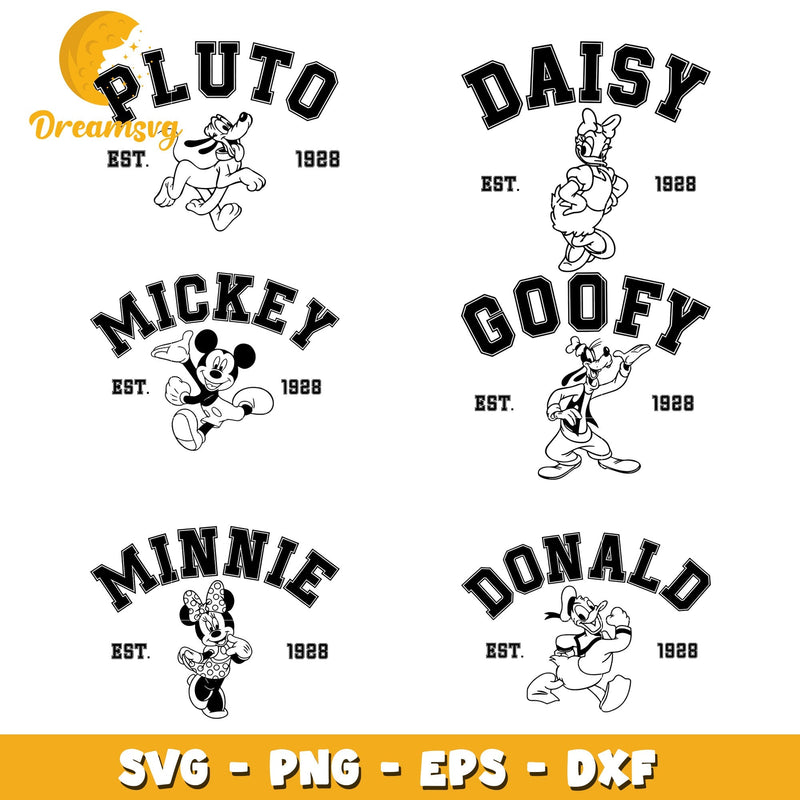 Mickey est 1928 black white bundle svg, mickey mouse characters svg