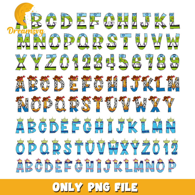 Toy story font design bundle png, disney toy story png