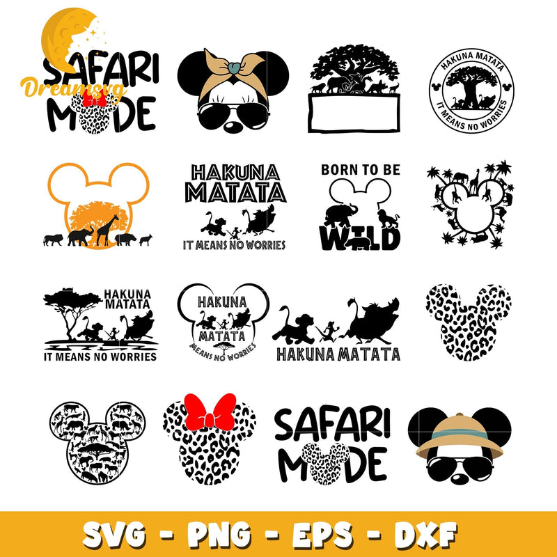 Mickey safari mode design bundle svg, hakuna matata svg