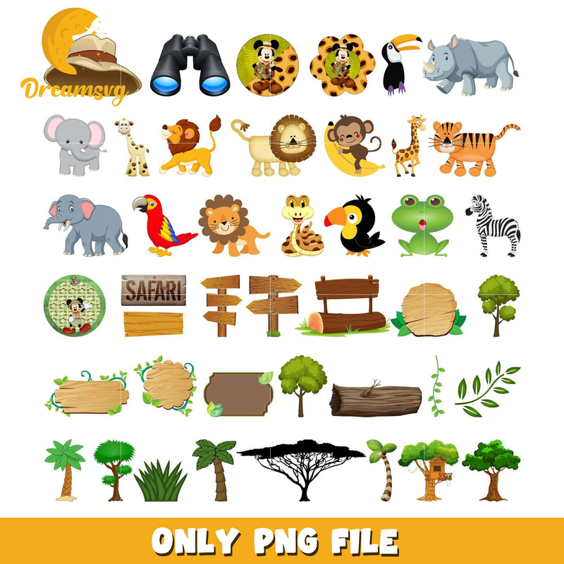 Mickey mouse safari design bundle png, disney animal kingdom png