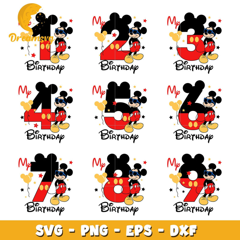 Mickey my birthday numbers bundle svg, mickey mouse birthday svg