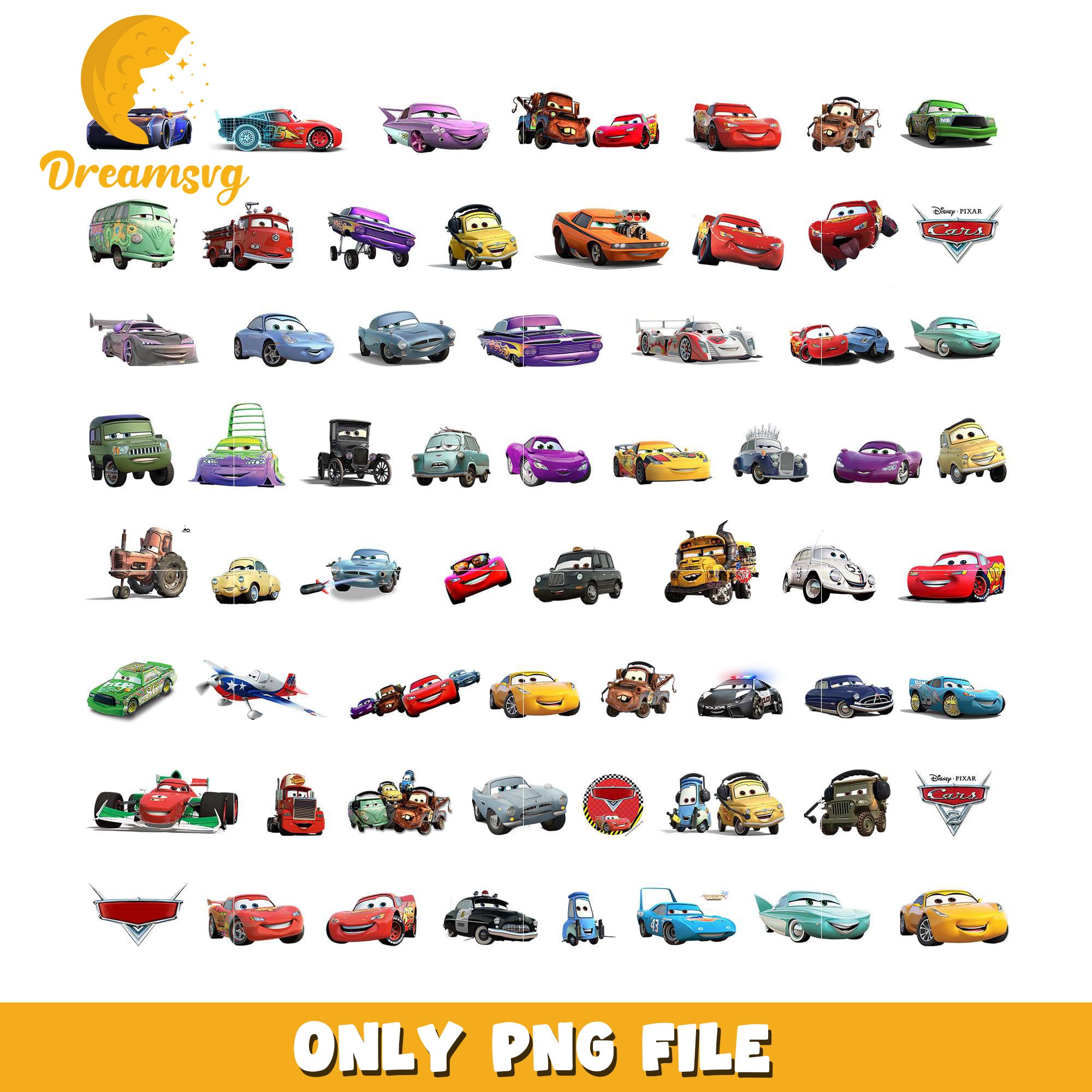 Disney cars characters design bundle png, disney pixar cars png