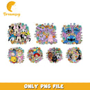 Disney characters flower design bundle png, Disney characters png