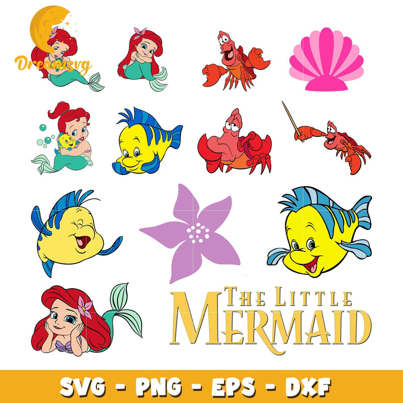 Princess ariel chibi design bundle svg, the little mermaid svg