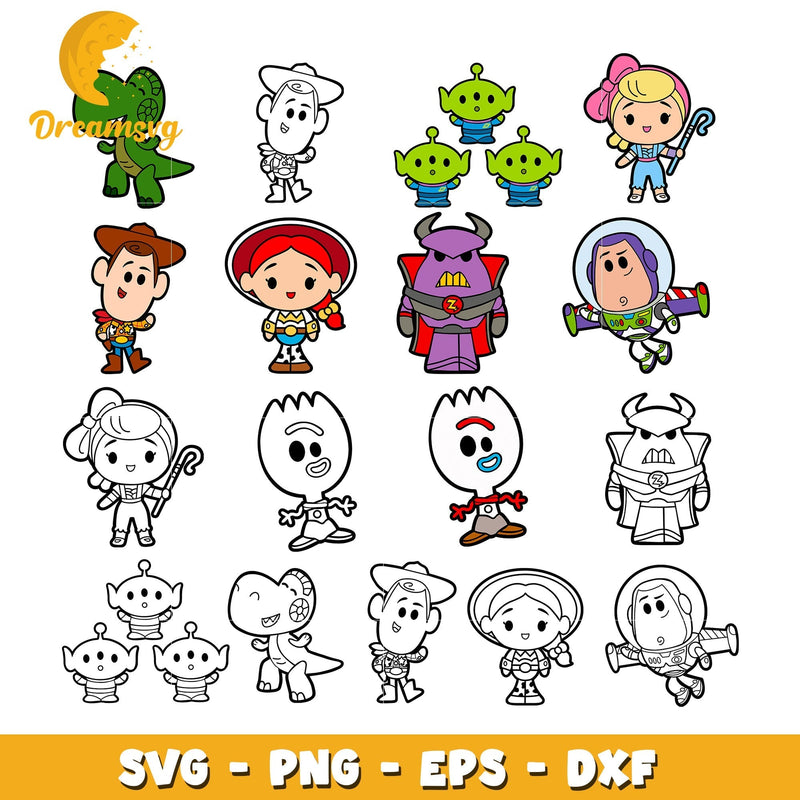 Toy story characters chibi design bundle svg, toy story svg