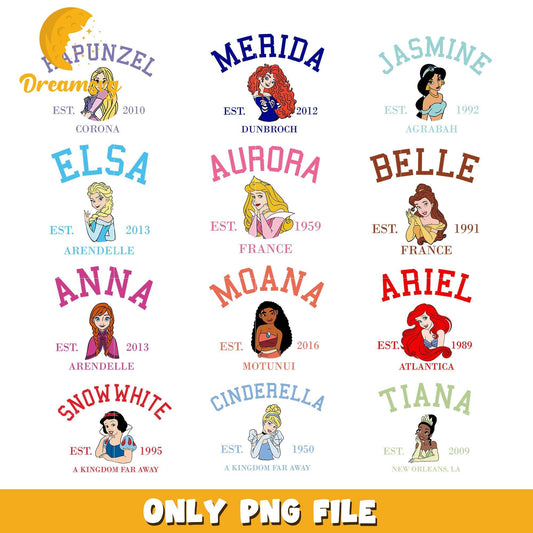 Ariel est 1989 design bundle png, all disney princess png