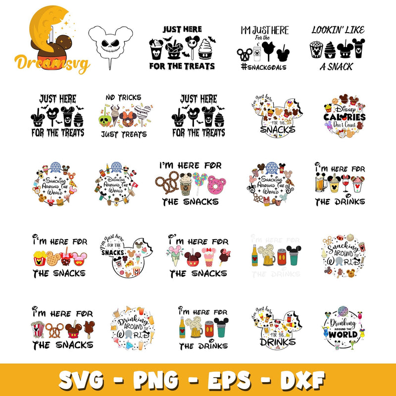 Just here for the treats halloween bundle svg, disney snacks svg