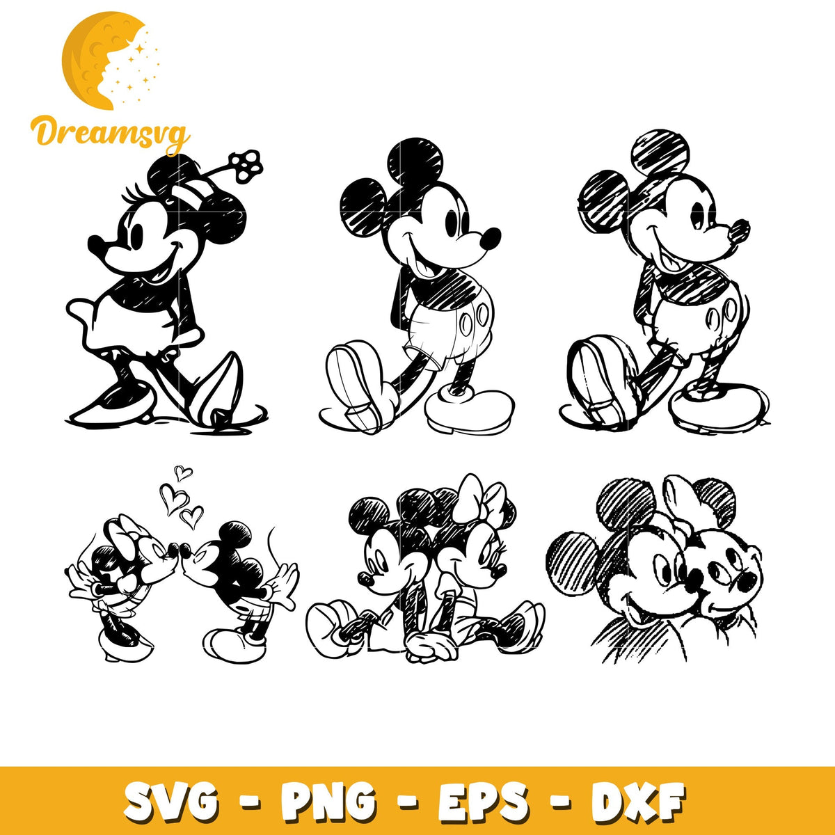 Mickey minnie mouse black white bundle svg, mickey and minnie svg