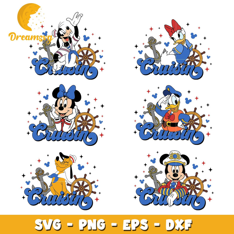 Mickey characters cruisin design bundle svg, disney cruises svg