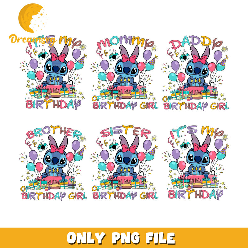 Stitch family of the birthday girl bundle png, stitch happy birthday png