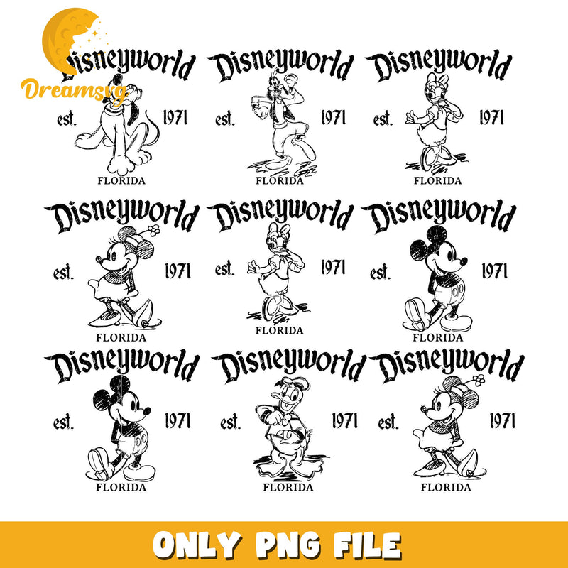 Mickey disneyworld est 1971 bundle png, mickey and friends png