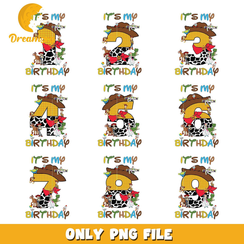 Toy story it's my birthday numbers bundle png, toy story birthday png