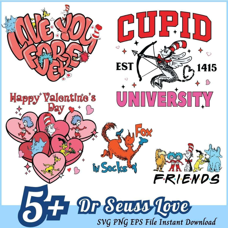 Dr Seuss Cupid Bundle SVG 5+ Dr Seuss Peace Love SVG PNG EPS Instant Download