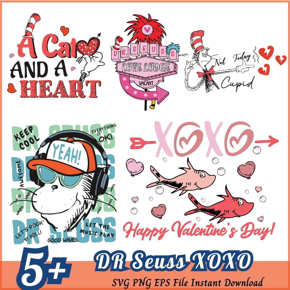 DR Seuss XOXO Bundle SVG 5+ DR Seuss Day SVG PNG EPS Instant Download