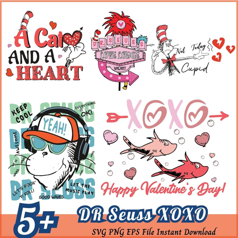 DR Seuss XOXO Bundle SVG 5+ DR Seuss Day SVG PNG EPS Instant Download