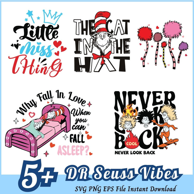 DR Seuss Vibes Bundle SVG 5+ The Cat In The Hat SVG PNG EPS Instant Download