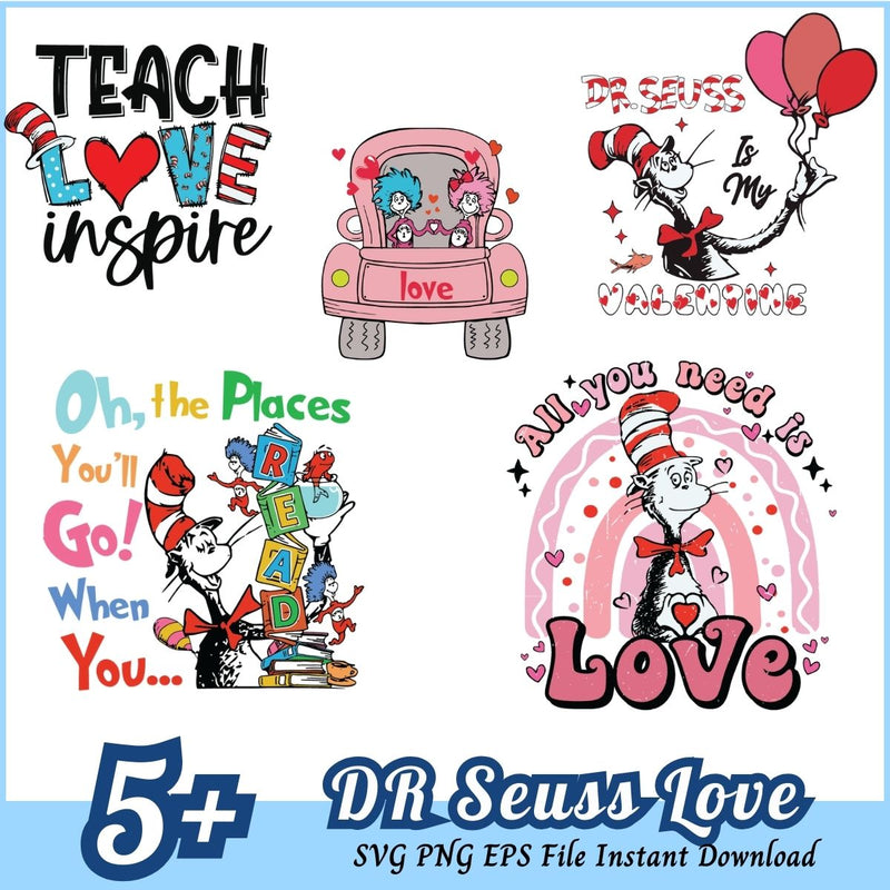 Peace Love Dr Seuss Bundle SVG 5+ Dr Seuss Teach SVG PNG EPS Instant Download