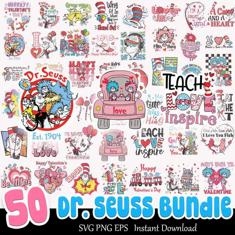 Pink DR. Seuss Bundle svg png eps 50+ DR. Seuss Inspiration SVG Instant Download