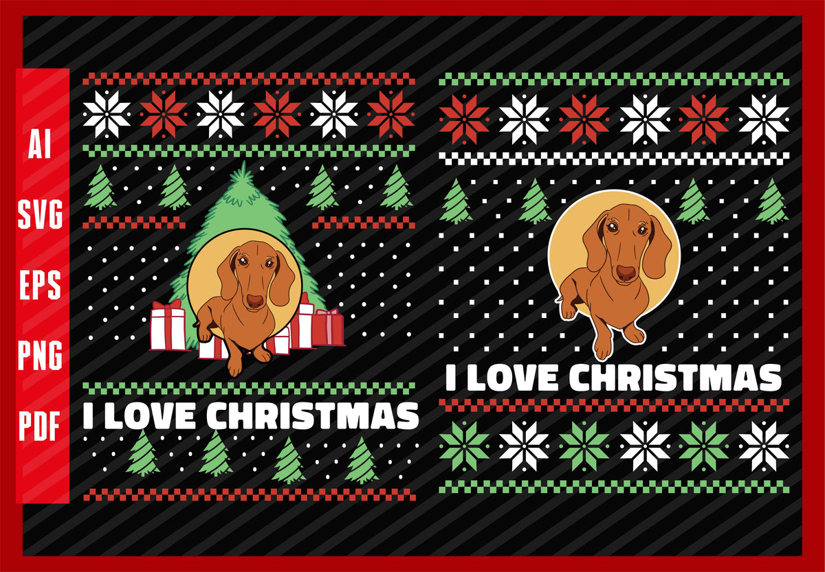 Dachshund Spanish Dog Lover Funny Design, Dog Lover, I Love Christmas T-Shirt Design Eps, Ai, Png, Svg and Pdf Printable Files