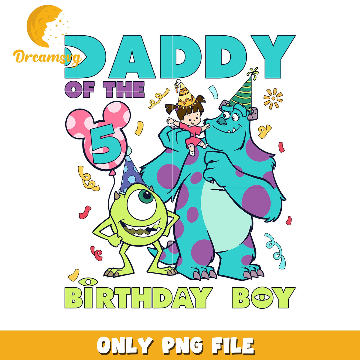 Daddy of the Five Birthday Boy Fun PNG File Design