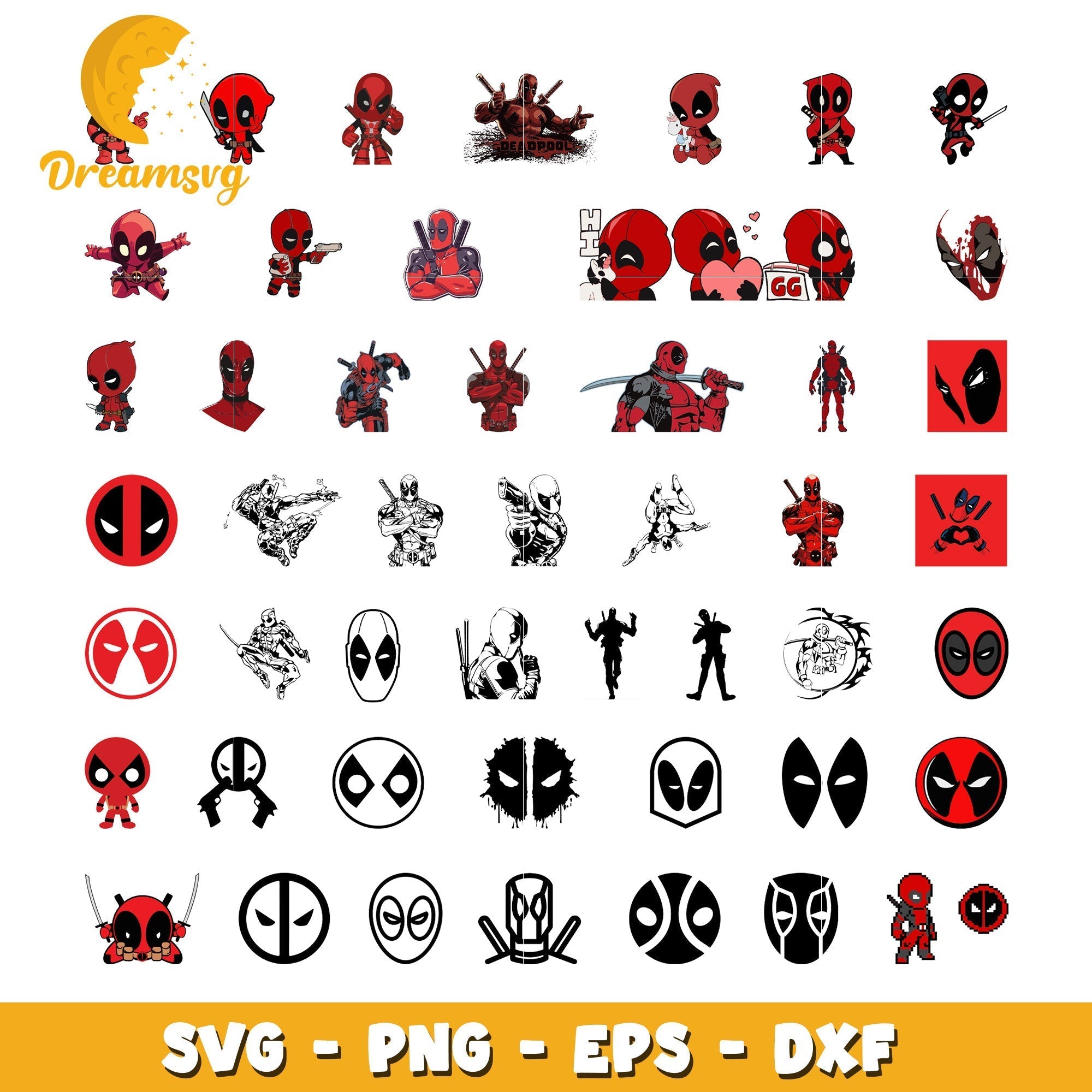 Deadpool cartoon cute bundle svg, deadpool character svg
