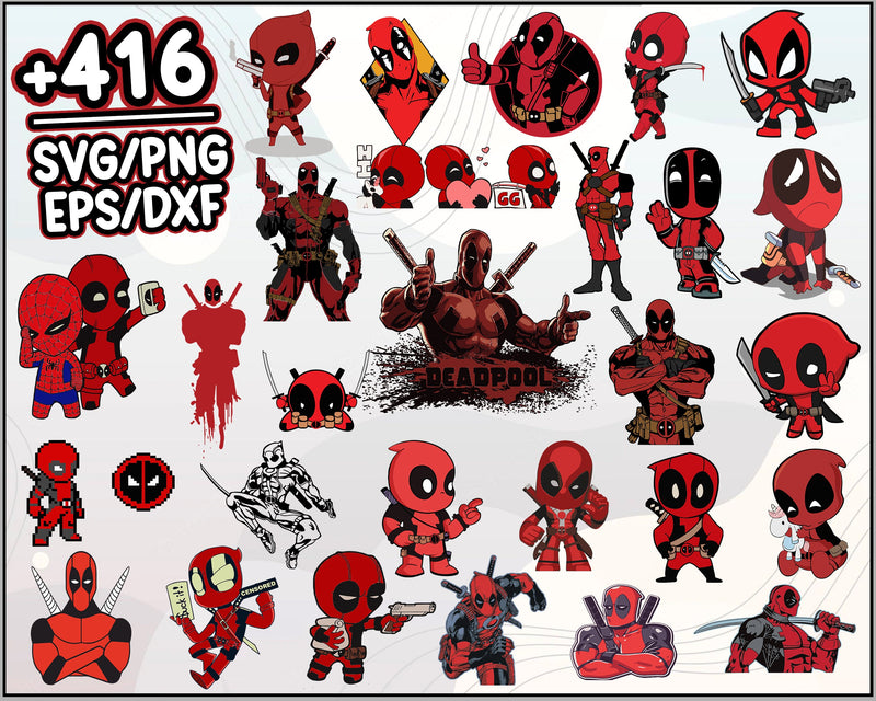 416+ Deadpool Marvel Bundle Svg, Deadpool Svg, Cartoon svg, png, dxf, eps digital file