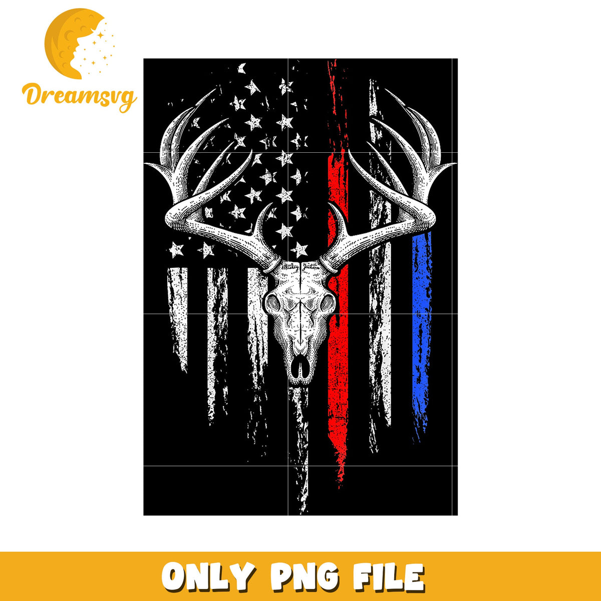 Deer Skull Thin Blue Line American Flag PNG
