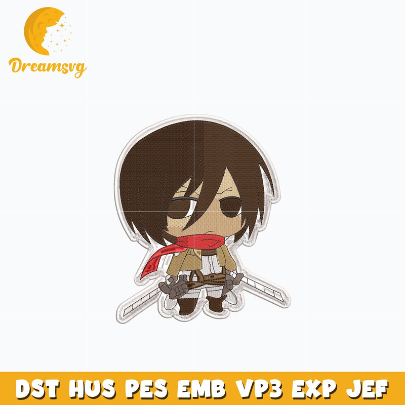 Mikasa chibi embroidery design