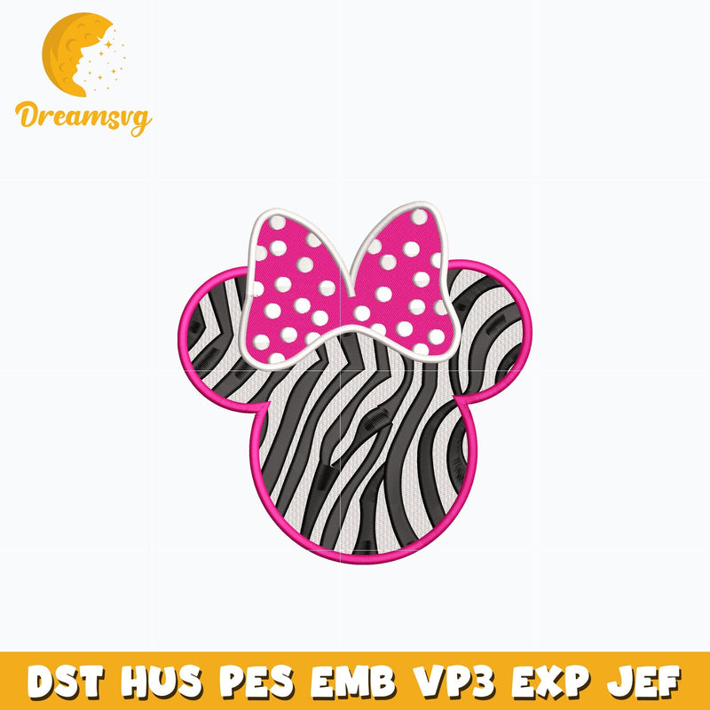 Minnie head zebra embroidery design