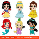 Disney Baby Princess Bundle Svg, Disney Svg, Cute Princess Svg, Cricut, Silhouette Vector Cut File