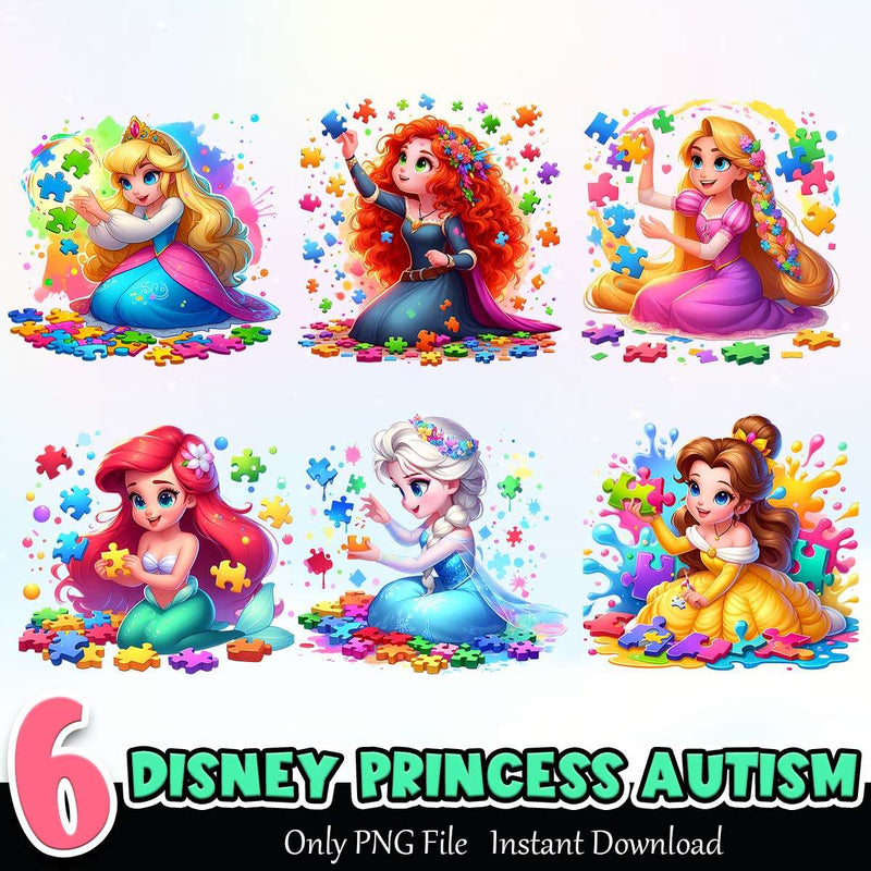 Disney Princess Autism PNG Bundle Sublimation Instant Download