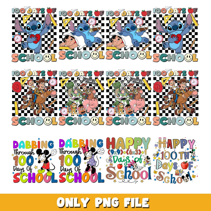 Mickey friends 100 day of school png bundle, Disney school png, Disney png